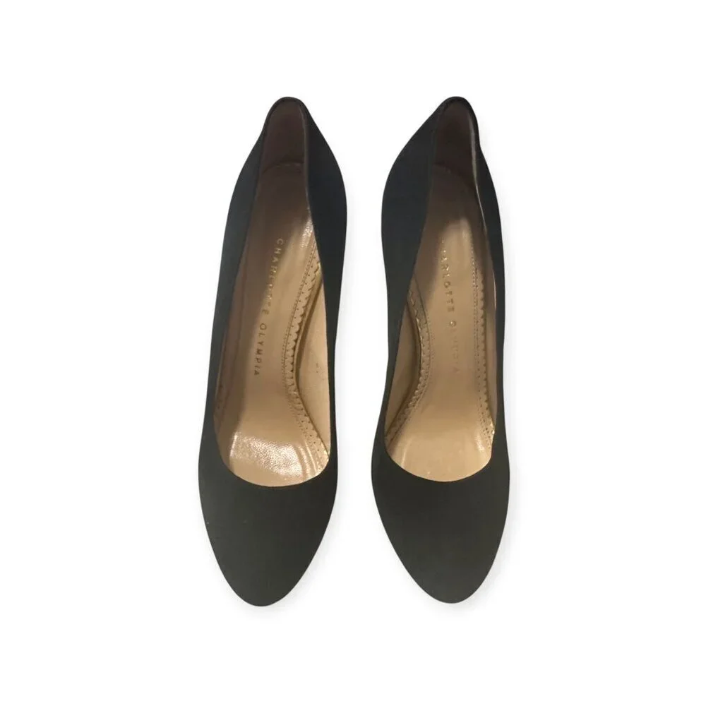 Charlotte Olympia Dolly Platform Pumps, Black Suede-Gold Leather, 38.5 EU